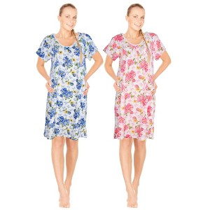 JEFFRICO Womens 2 Pack Nightgowns Short Sleeve Sleepwear Soft Pajama Dress Nightshirts - 1 of 4