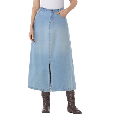 Woman Within Plus Size Stretch Denim Front-Slit Skirt