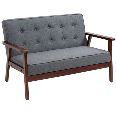 HOMCOM Modern Upholstered 2-Seat Loveseat Sofa with Linen-Touch Fabric and Rubberwood Legs, gray