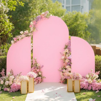 Set of 3 Double Sided Fitted Spandex Arch Covers (5ft, 7.2ft, 5ft),Round Top Backdrops for Weddings,Birthdays,Baby Showers