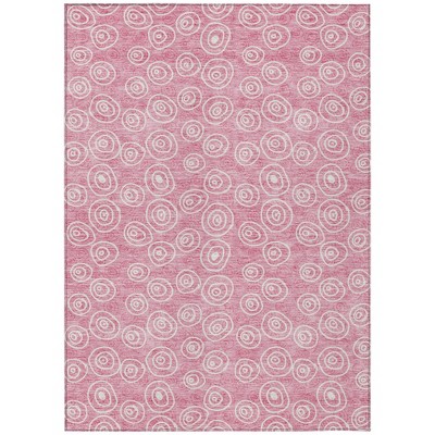 Pink And Ivory Geometric Washable Indoor Outdoor Area Rug