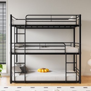 Kumasinova Twin-Over-Twin Bunk Bed with Trundle,Heavy Duty Metal Bed Frame with Full-Length Guardrails,Convertible to 2 Beds for Kids' Bedrooms/Dorms - 1 of 4