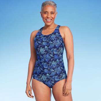 Lands' End Women's Upf 50 Tummy Control Floral Print Surplice Swim