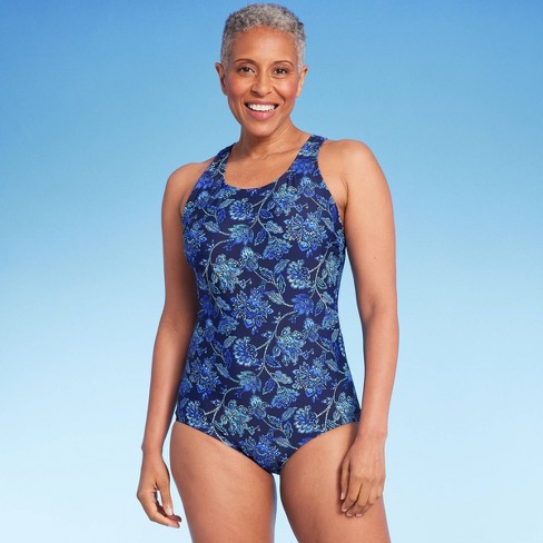 Lands' End Women's Upf 50 Full Coverage Floral Print High Neck Tugless One  Piece Swimsuit - Blue Multi Xl : Target