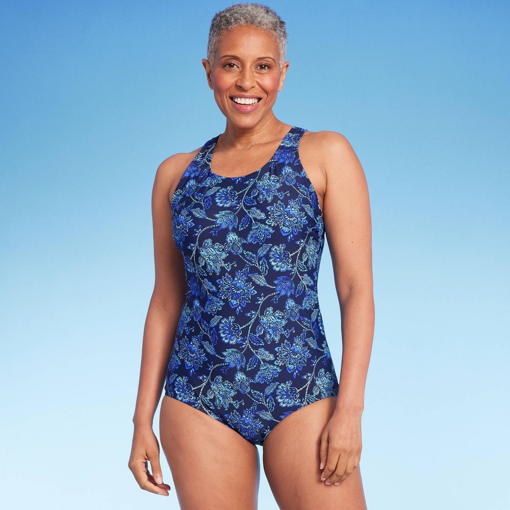Photos - Swimwear Lands End Lands' End Women's UPF 50 Full Coverage Floral Print High Neck Tugless One 