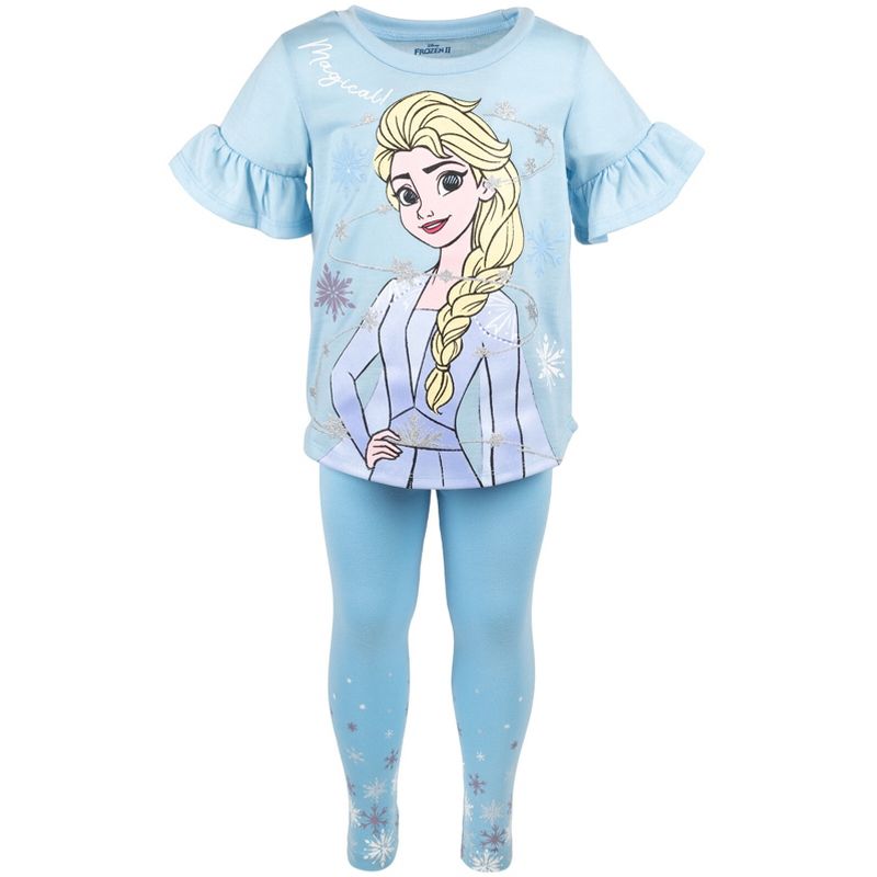 Disney Frozen Princess Moana Little Mermaid Floral Girls T-Shirt and Leggings Outfit Set Toddler to Big Kid, 5 of 9
