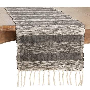 Saro Lifestyle Cotton Table Runner With Striped Design, Black, 16" x 72"