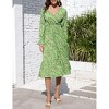 BLUEMING Womens V Neck Long Sleeve Peasant Dress Poet Sleeve Dress Surplice Shirred Waist Tiered Womens Fall Fashion, green - M - 3 of 4