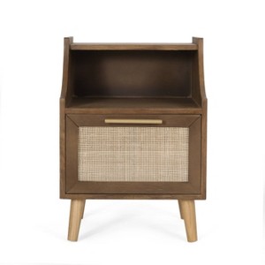 Boyes Contemporary End Table with Hutch: Rattan Accents, Splayed Legs - Christopher Knight Home - 1 of 4
