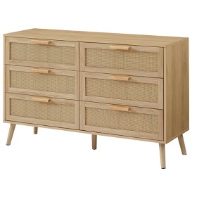Lyngins Modern 6-Drawers Dresser,Wood Chest of Drawers with Rattan Drawers,Storage Furniture for Bedroom,Living Room - 1 of 4