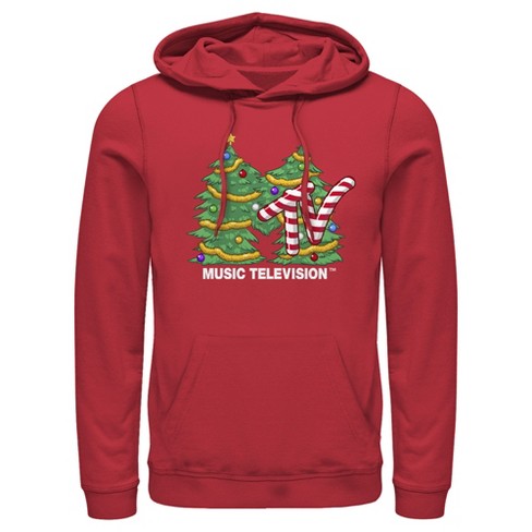 Men s Mtv Christmas Tree Logo Pull Over Hoodie Red X Large Target