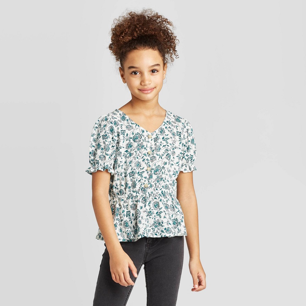 petiteGirls' Button-Front V-Neck Short Sleeve T-Shirt - art class Blue S, Girl's, Size: Small was $16.99 now $11.04 (35.0% off)