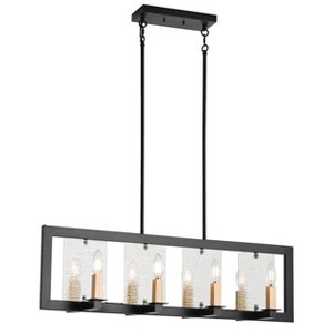 Dewdrop Modern Farmhouse Linear Chandelier, 8-Light Black and Gold Island Pendant with Clear Glass Shades - 1 of 4