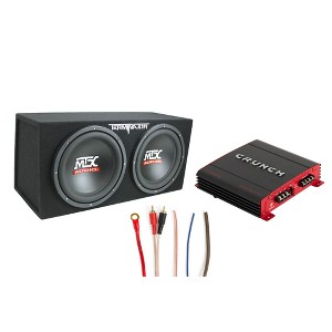 MTX 12 Inch Car Audio Dual Loaded Subwoofer Box, Crunch 2 Channel A/B Class Amplifier, & Soundstorm 8 Gauge Car Amplifier Wiring Kit w/ RCA - 1 of 4