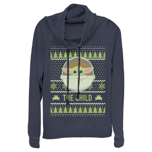 Juniors Womens Star Wars The Mandalorian Ugly Christmas The Child Frog Cowl Neck Sweatshirt - 1 of 4