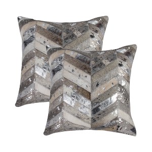 HomeRoots Set of Two 18" Gray Brown And Silver Chevron Cowhide Throw Pillows - 1 of 4