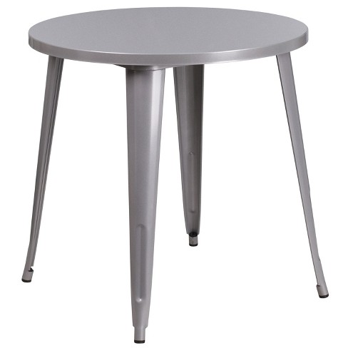 Flash Furniture Commercial Grade 30, Commercial Grade Aluminum Grey Round Glass Outdoor Dining Table