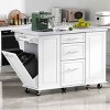 Kitchen Island with Drop Leaf and Tilt-Out Trash Cabinet, Rolling Cart with Door and Towel Bar, MDF Frame Kitchen Island-Coolbibila - 3 of 4