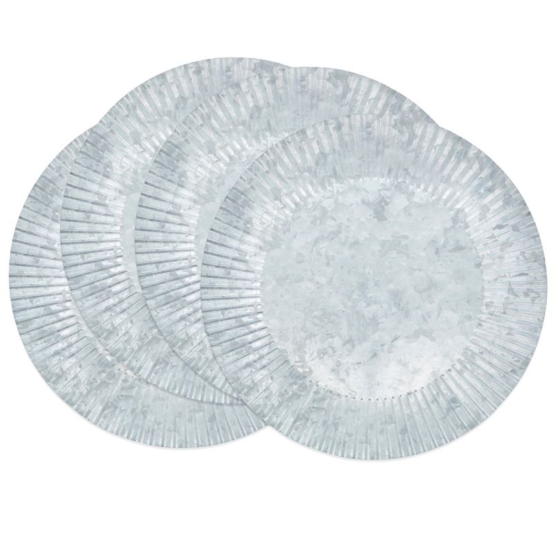 Saro Lifestyle Textured Ruffled Galvanized Charger Plate (Set of 4), 13", Silver, 3 of 5