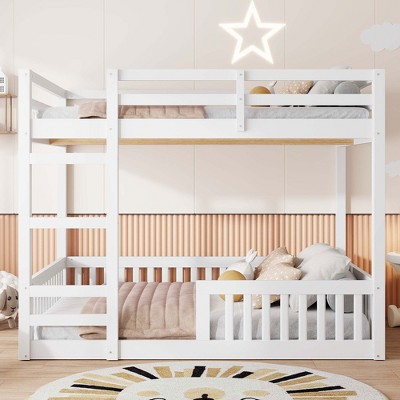NicBex Full/Full Solid Wood Floor Bunk Bed with Ladder&Safety Guardrails,Heavy Duty Bunkbeds for Teens,Noise-Reduced Bed Frames with 600lbs Max