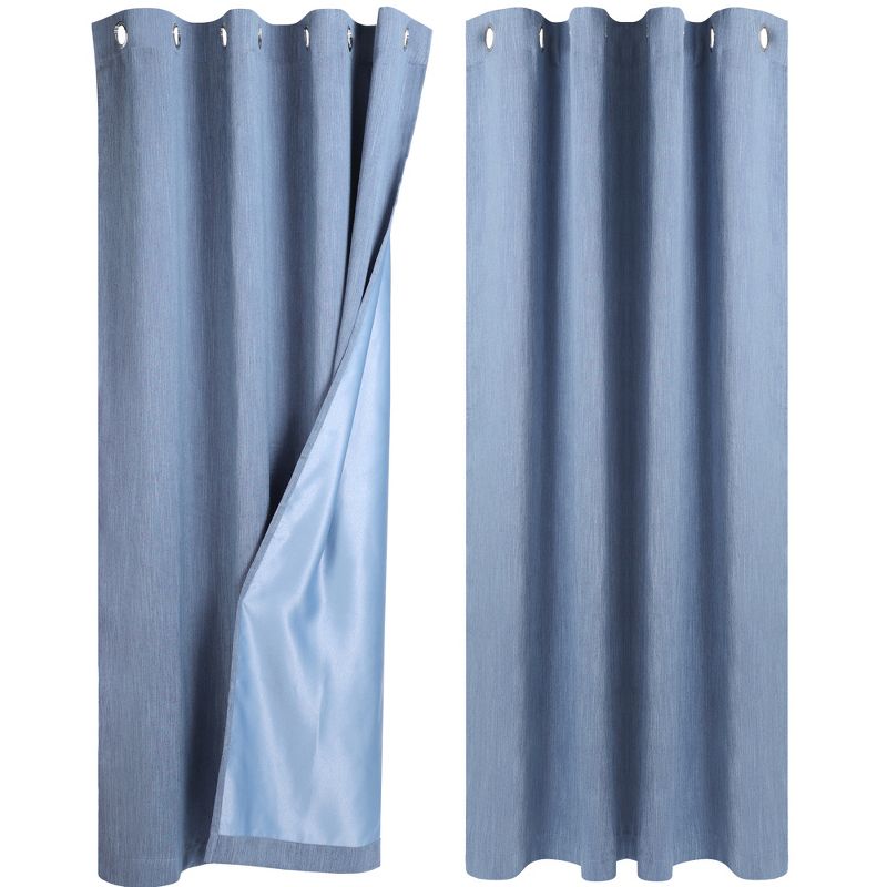 PiccoCasa Linen Textured Look Grommet Top Blackout Bedroom Curtains 2 Pcs, 1 of 4