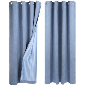PiccoCasa Linen Textured Look Grommet Top Blackout Bedroom Curtains 2 Pcs