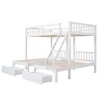 Full Over Twin & Twin Bunk Bed, Wood Triple Bunk Bed with Drawers and Guardrails, White - 3 of 4