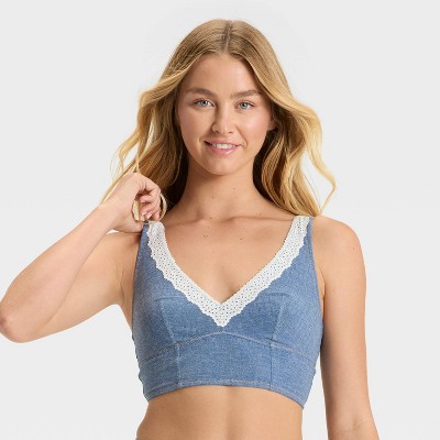 Women's Denim Scoop Longline Bralette - Colsie™ Dark Blue