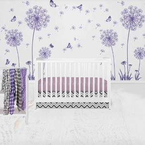 Bacati - Ikat Leopard Purple Gray 6 pc Crib Set with 4 Muslin Swaddle Blankets - 1 of 4