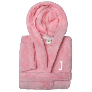 Personalized Linum Kids 100% Polyester SUPER PLUSH Double Brushed Hooded Bathrobe in White Bookman Font - 1 of 3
