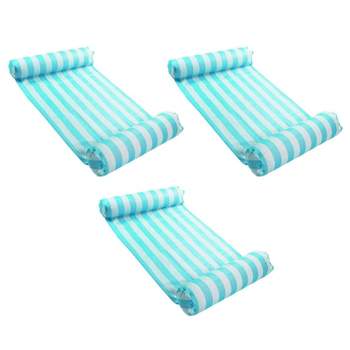 Magic Time International 91613VM Inflatable PVC Vinyl Striped Hammock Chair Pool Float, Teal and White with Double Inflatable Tubes (3 Pack)