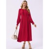 INSPIRE CHIC Women's Elegant Frilled Crewneck Midi Long Sleeve Pleated A-Line Flowy Dress with Pockets - 3 of 4