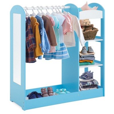 Tangkula Kids Dress up Storage Hanging Armoire Dresser Costume Closet w/ Mirror Shelves