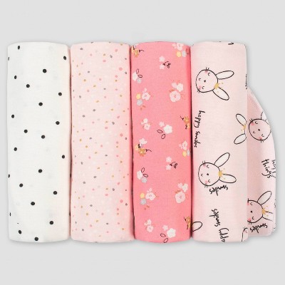 Gerber Baby Girls' 4pk Ballerina Flannel Blanket Set - Pink