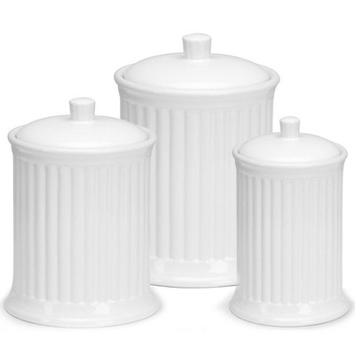Omniware Simsbury 3-Piece Canister Set, Stoneware Kitchen Storage with Silicone-Sealed Lids, Lead-Free Glaze, Rustic Farmhouse Containers