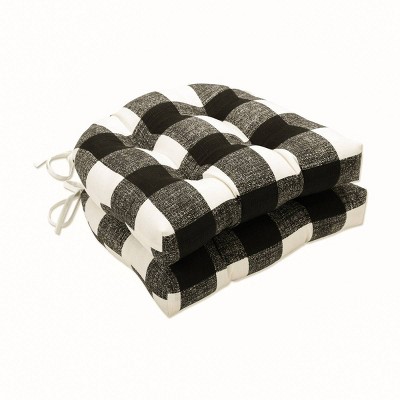 2pk Anderson Reversible Chair Pads Black - Pillow Perfect: Weather-Resistant, Tufted, with Ties