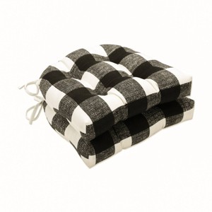 2pk Anderson Reversible Chair Pads Black - Pillow Perfect: Weather-Resistant, Tufted, with Ties - 1 of 4