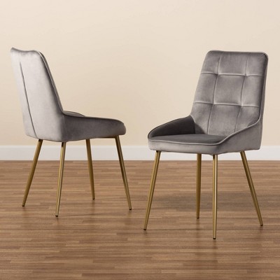 Gavino Grey Velvet and Gold Metal Dining Chair Set