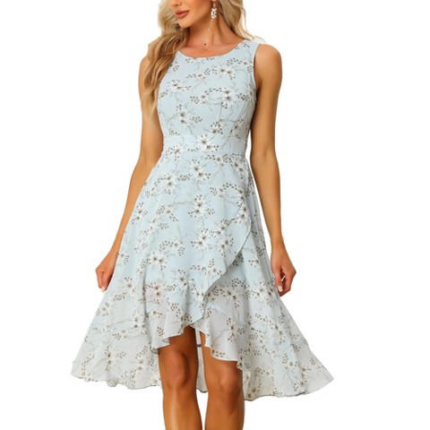 Женские платья INSPIRE CHIC Women's Summer Ruffle High Low Hem Round Neck Keyhole Back Sleeveless Dress X-Small Light Blue