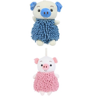 REGALWOVEN Bathroom Kitchen Cute Cartoon Piggy Chenille Soft Absorbent Hand Towel 2 Packs 7" x 11"