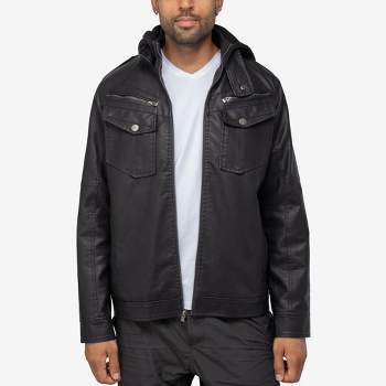 X RAY Men's Grainy PU Hooded Jacket With Faux Shearing Lining