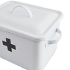 Storied Home Enameled Metal First Aid Box with Lid and Swiss Cross, White and Black - 4 of 4
