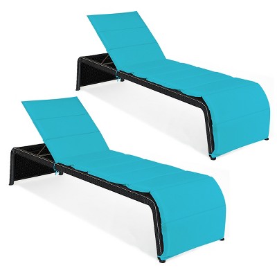 Tangkula Adjustable Outdoor Rattan Chaise Lounge Recliner Couch with Cushions