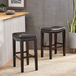 HDZNVF Set of 2 Counter Fabric Stool, Charcoal - 1 of 4