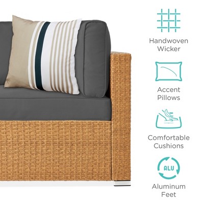 Natural Wicker 7-Piece Outdoor Sectional Set with Gray Cushions