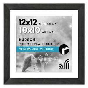 Americanflat 12x12 Picture Frame with Shatter-Resistant Glass - Use as 10x10 Frame with Mat or 12x12 Frame Without Mat - Hudson Collection - Black - 1 of 4