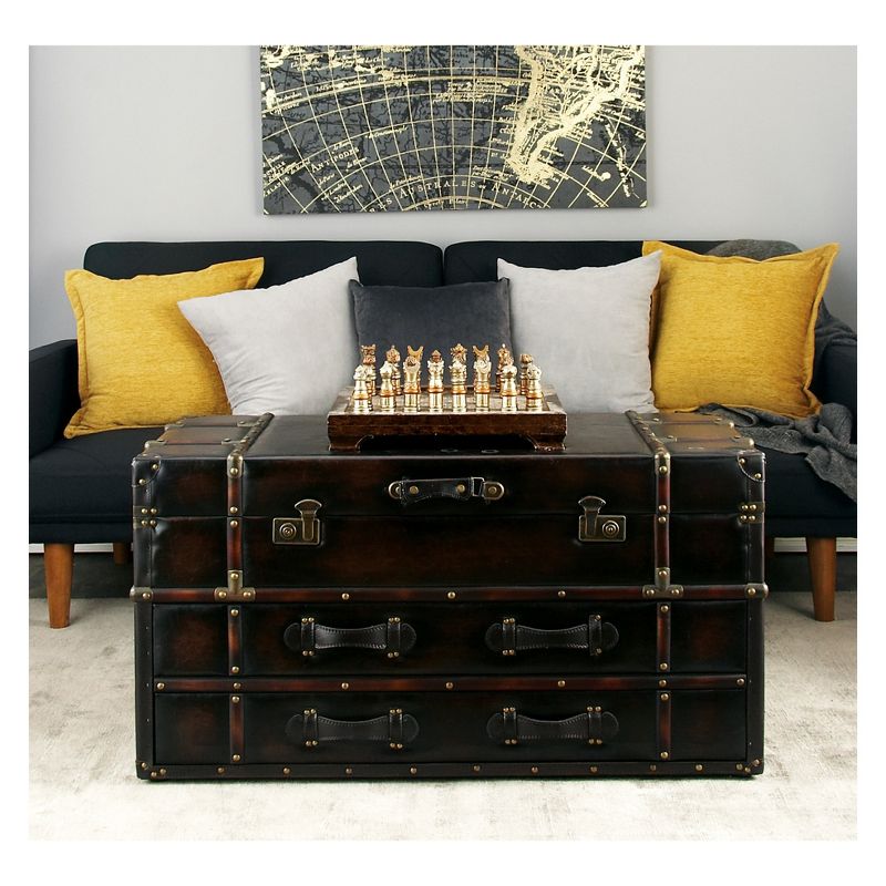 Wood and Leather Trunk Coffee Table Brown - Olivia & May, 5 of 6