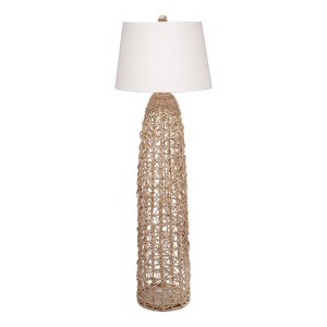 Jamie Young Co Kauai 2-Light Coastal Rattan & Linen Floor Lamp in Natural/White - 1 of 4