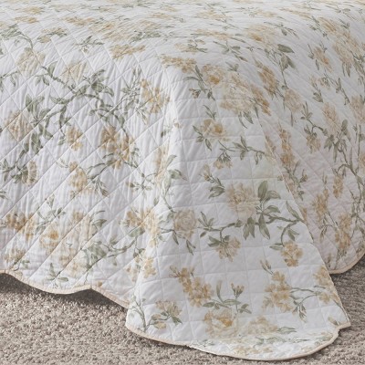 Elegant White Cotton Reversible Queen Bedspread with Floral Print