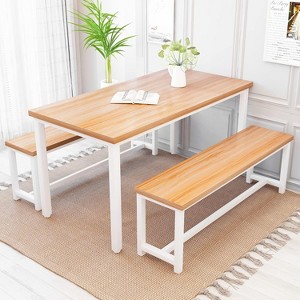 Hooseng 3-Piece Dining Table Set for 4, 43'' Dining Room Table Set with 2 Benches, Space-Saving Dinette Table for Kitchen, Dining Room - 1 of 4